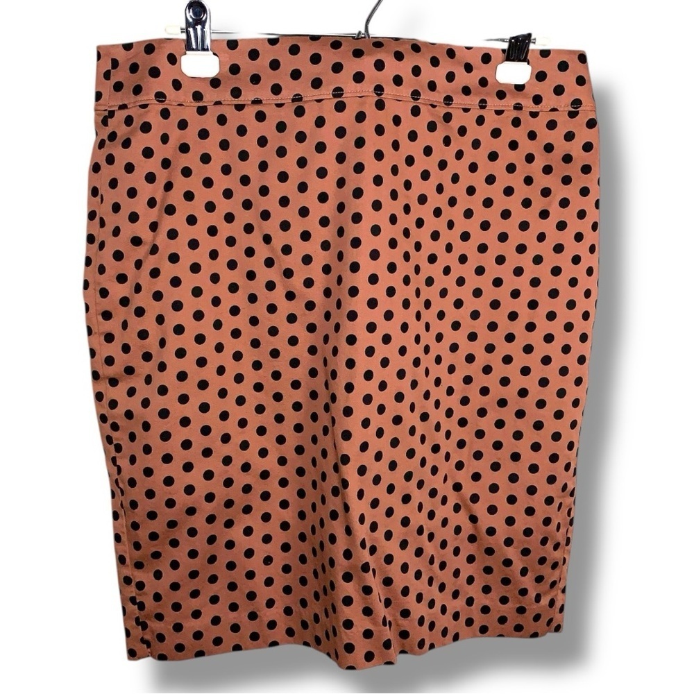 12 Ann Taylor LOFT Orange Peach Black Polka Dot Pencil Skirt Lined Zip Closure